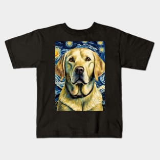 Labrador Retriever Dog Breed in a Van Gogh Starry Night Art Style Kids T-Shirt